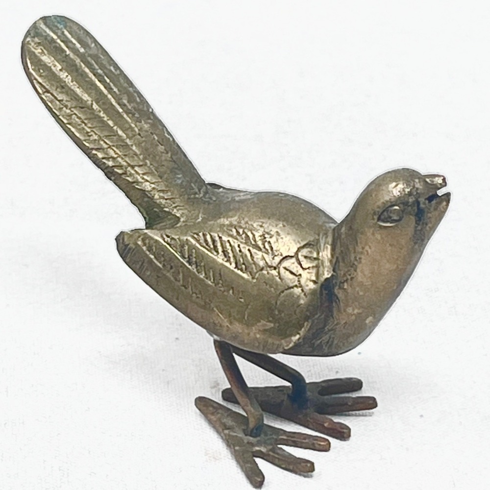 Brass Bird Miniature 2.25" Tall x‎ 3" Long Solid Decor Figurine Statue Gift